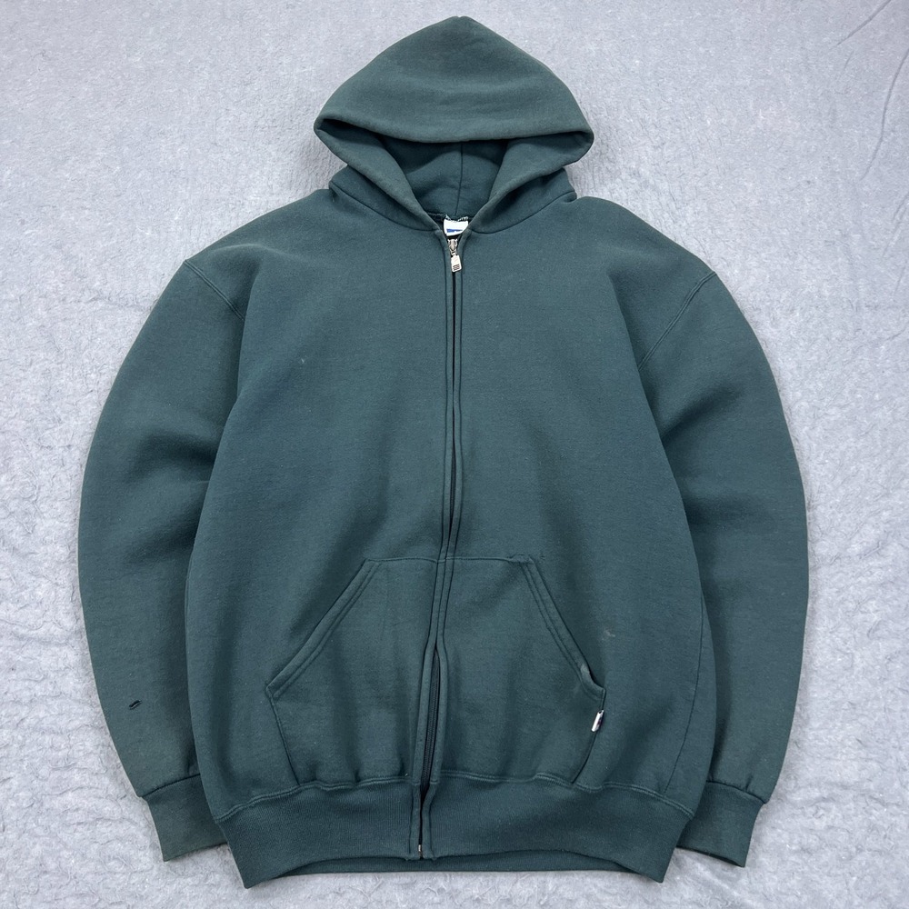 VTG Russell Athletic Hoodie Men's XLT‎ Green Full Zip Fleece Sweatshirt USA Made